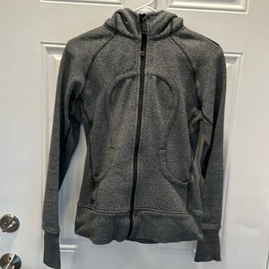 Gray Lululemon scuba hoody full zip, black stitch and lining size 8